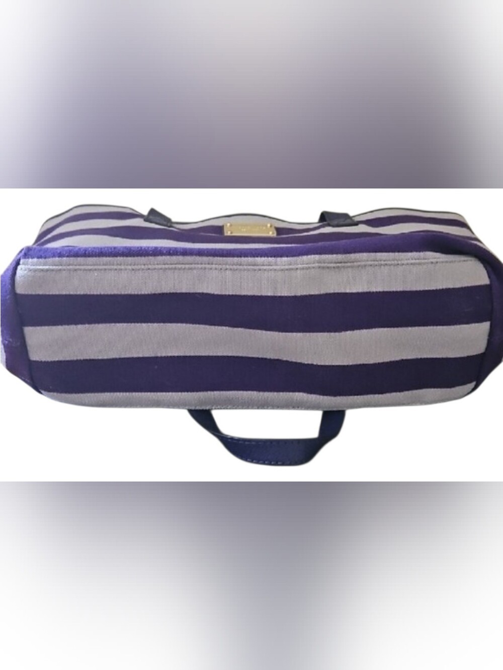 Michael Kors Striped Purple and Cream Tote with Gold-Tone Plaque - Picture 3 of 15